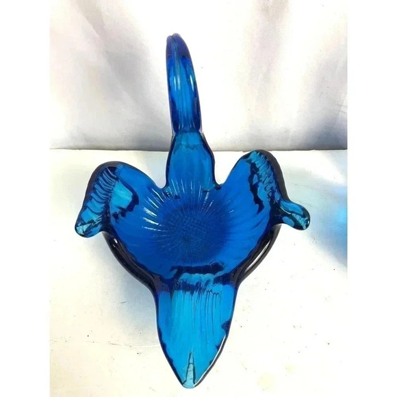 VTG Blue Glass Swan Trinket Candy Dish Bowl 6” Mid Century Modern Lot of 2 - Picture 8 of 15